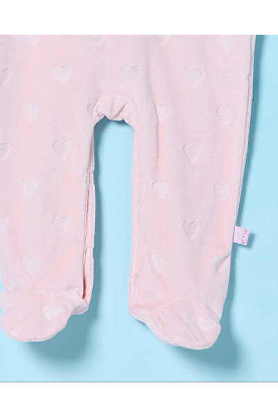 REDTAG Baby Pink And White Embroidered Velour Sleepsuit