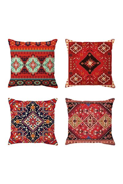 Generic Cushion Covers 4 Pcs Boho Red Abstract Persian Pattern