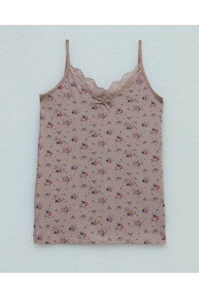 Modamorfo Floral Patterned Lace Strap Tank Top - Salmon