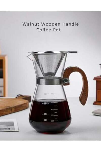 Seven Two Seven Unique Handmade Coffee and Tea Pot with Filter, Wooden Handle & Lid — 600ml