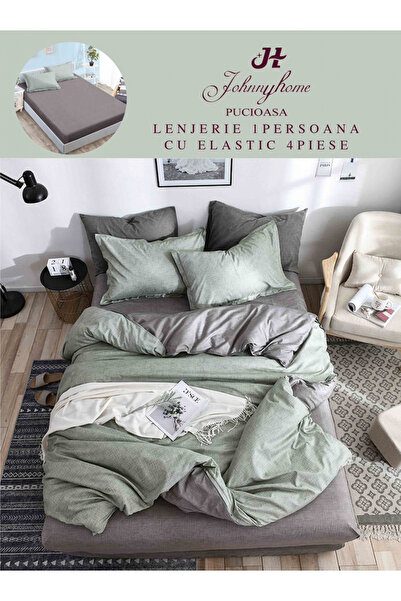 FIONNA.RO Finet Bed Linen With Elastic 1 Person - Grey And Green