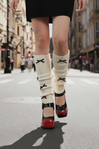 Trenderrs Women's Ribbon Patterned Knitwear Knitted Leggings