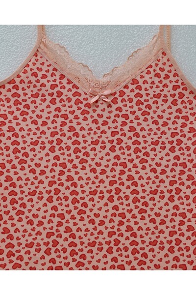 Modamorfo Heart Patterned Strappy Lace Tank Top - Salmon