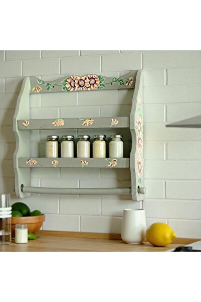 Decoratiuni Vintage Casa Retro Suport din lemn pentru prosop si condimente,verde , floarea soarelui, pictat manual, 33 x 33 cm