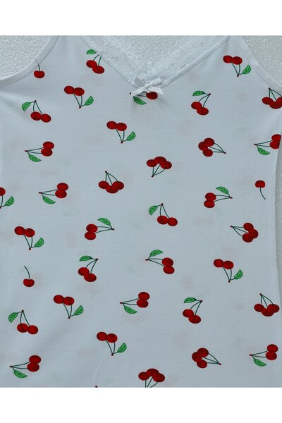 Modamorfo Cherry Patterned Lace Tank Top with Rope Straps - White