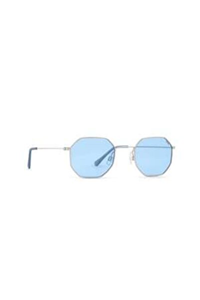INVU . Octagonal Polarized Sunglasses, Silver/Blue, unisex