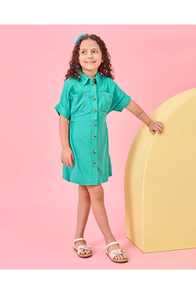REDTAG Girls Green Front Button Dress
