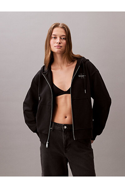 Calvin Klein Dámský boyfriend fit mikina s kapucí a zipem - černá