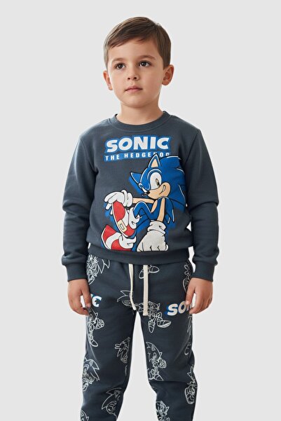 Patriko Boys' Super Character Printed Gray Color Inner Fleece Winter New Season Bottom and Top Set 3-10 Years Old