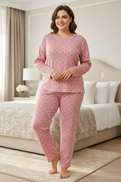 Fulla Moda Plus Size Heart Patterned Pajama Set