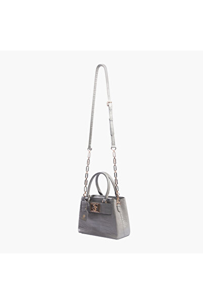 Beverly Hills Polo Club Textured Tote Bag with Detachable Chain Strap and Zip Closure