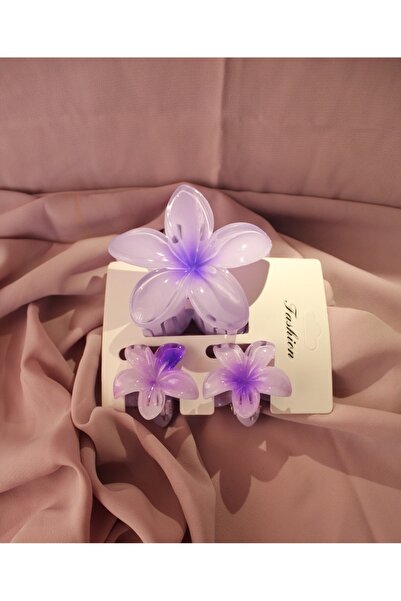 Kudi Purple Lace 9 cm Large Size Lotus Flower and Two Small Size Lotus