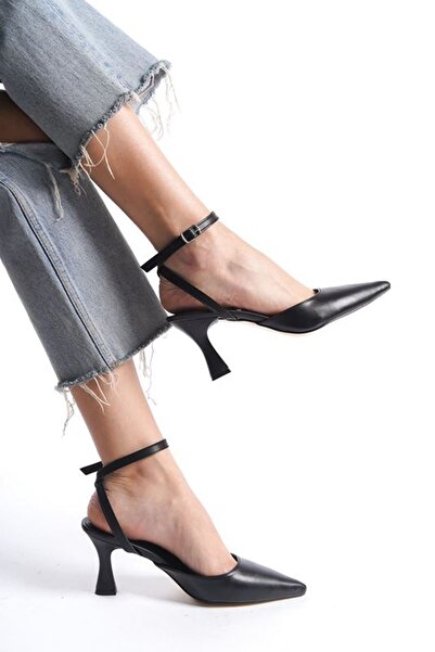 Gökhan Talay Amy Black Skin Medium Heels (6 cm) Open Back Classic Heels