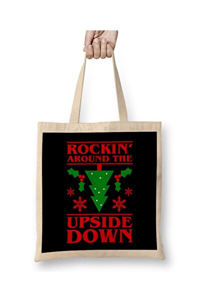 Toyaso Rocking Around the Upside down Stranger Things White Tote Bag Long Handle Shopping Bag