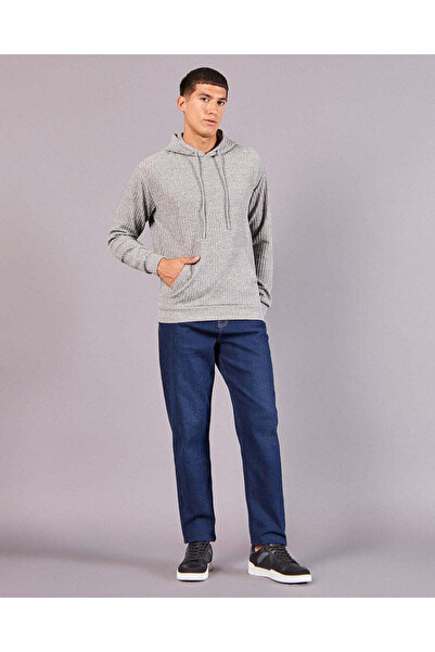 REDTAG Men Grey Hooded Sweatshirt