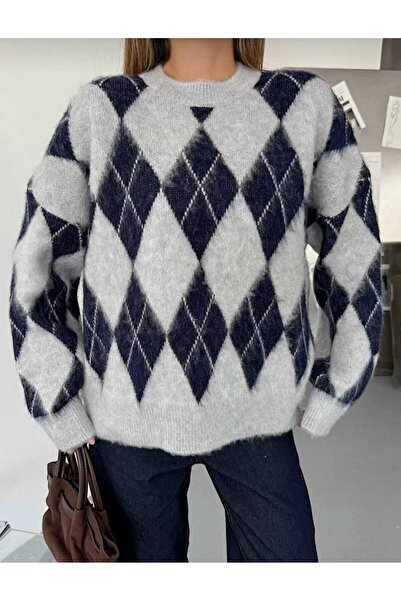 METLAM TEKSTİL Diamond pattern bicycle collar knit sweater