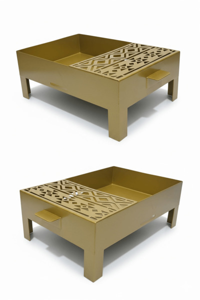 Generic Luxury Metal Charcoal Stove — Gold with Najdi Engravings