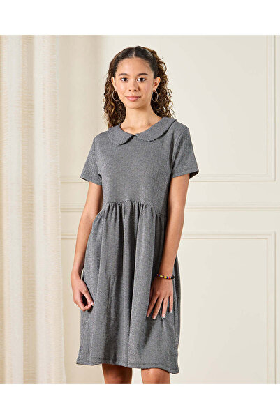 REDTAG Senior Girls Grey Plaid Collared Tiered Dress