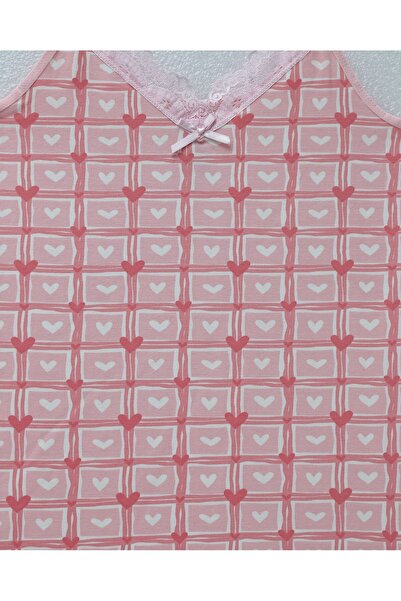 Modamorfo Heart Patterned Strappy Lace Tank Top -Powder