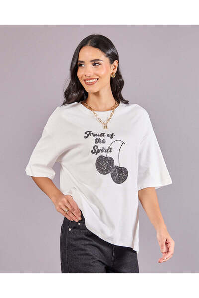 REDTAG تي شيرت نسائي أبيض مطبوع