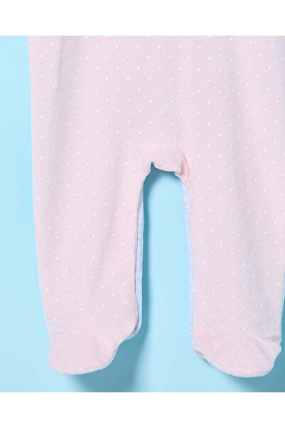 REDTAG Baby Pink And Grey Embroidered Velour Sleepsuit