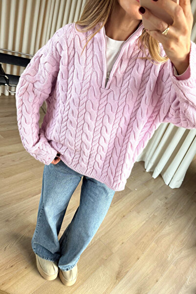 Sue Store Πουλόβερ με φερμουάρ σε ροζ χρώμα