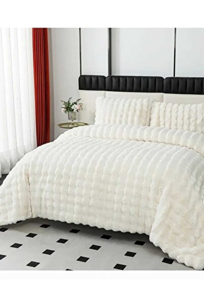 YÜNTEKS Merinos Diamond Fur Comforter Set, Double Size Quilt Set (220X240)