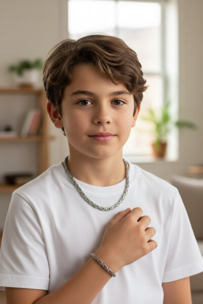 derokas 317 L Çocuk Kral Model Kalın Kolye Bileklik 2 Li Set Hipoalerjenik Ka...