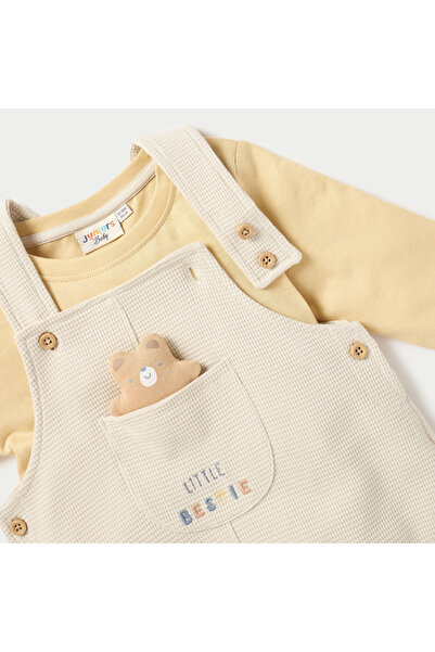 Juniors Solid T-shirt and Waffle Textured Dungaree Set