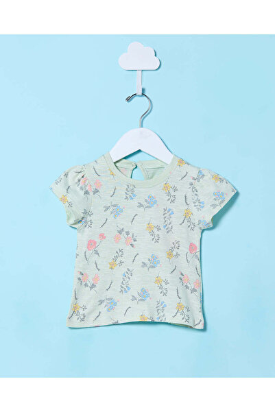 REDTAG Infant Girls Green Floral Print T-Shirt