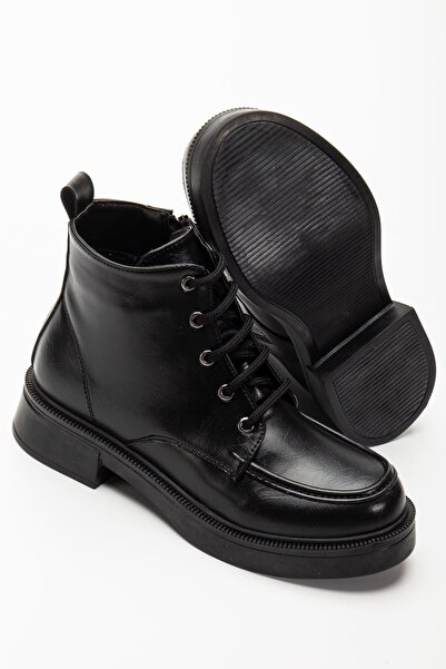Budi 02-2001 Black Wrinkled Patent Leather Lace-Up Zippered Casual Women's Boots