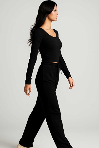 SERYY MODA Γυναικείο μαύρο χειμερινό παντελόνι φόρμας με ελαστική εφαρμογή, χ...