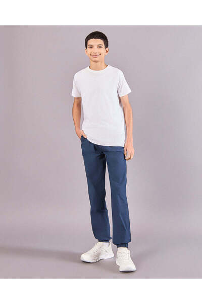 REDTAG Senior Boys Navy Poplin Jogger Trouser With Ribstop