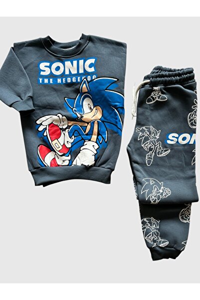 Patriko Boys' Super Character Printed Gray Color Inner Fleece Winter New Season Bottom and Top Set 3-10 Years Old