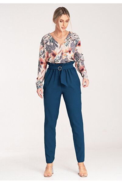 Figl Elegant women's high-waisted trousers - M1072 Navy blue size M