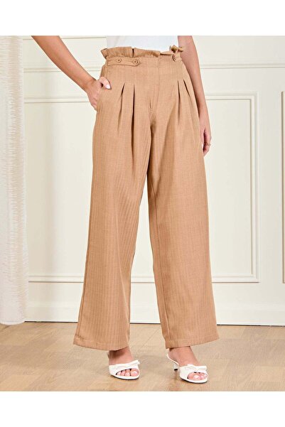REDTAG Women Beige High-Waist Pleated Pants