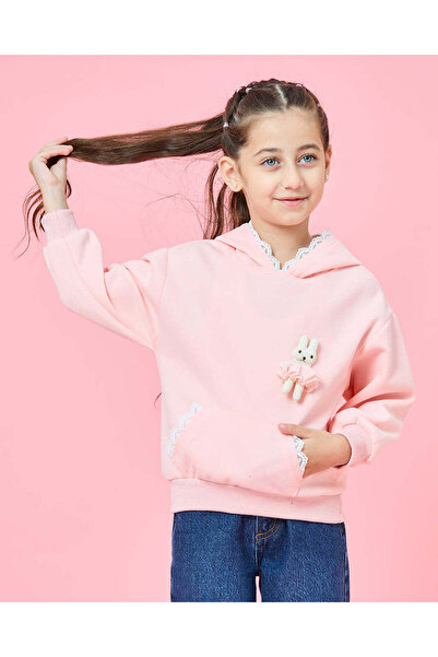REDTAG Girls Pink Hooded Sweatshirt