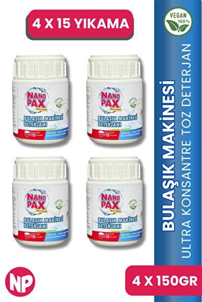 NanoPax BULAŞIK MAKİNESİ PARLATICILI TOZ DETERJAN 4 X 150 GR