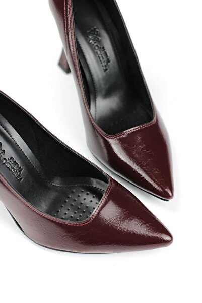 Gökhan Talay Odette Flexible Soft Non-Slip Sole (10 cm) Burgundy Patent Leather Women's Heeled Shoes