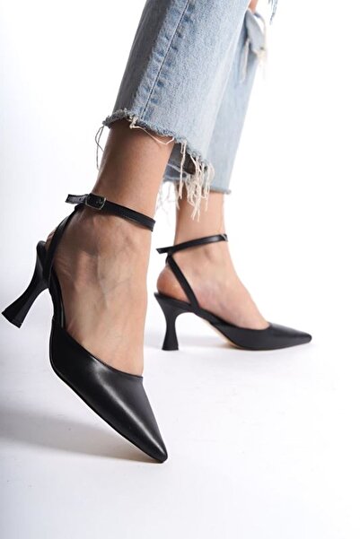 Gökhan Talay Amy Black Skin Medium Heels (6 cm) Open Back Classic Heels