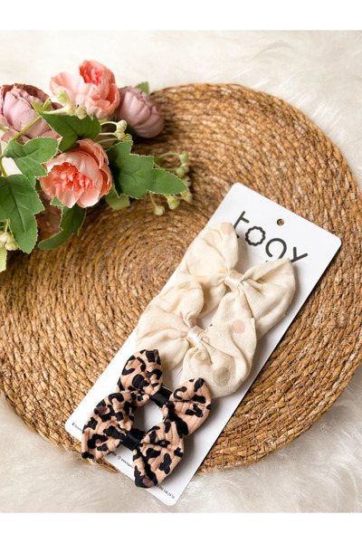 aysskids Leopard Patterned and Polka Dot Bow Girl's Baby Buckle Set