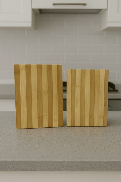MEYA PİNE Set of 2 Bamboo Cutting Boards – Natural Wood |   Double Size, Non-Slip, Sturdy Construction