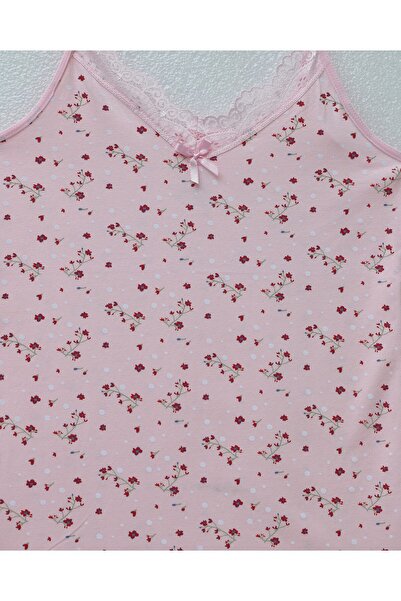 Moda Ebrar Lace Patterned Tank Top with Rope Straps - Pink