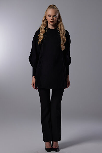 Lila Rose Kapşonlu Fermuarlı Kaşe Kaban