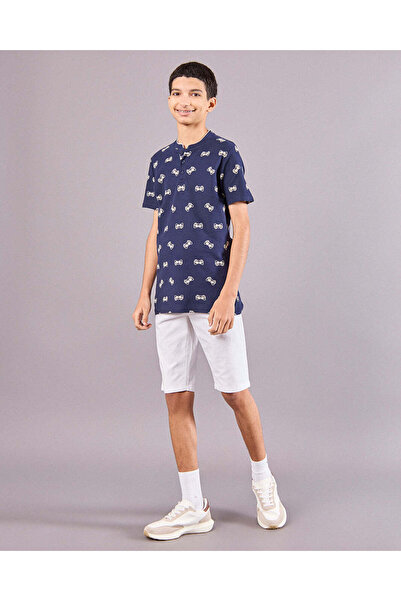 REDTAG Senior Boys Navy Printed Polo Shirt