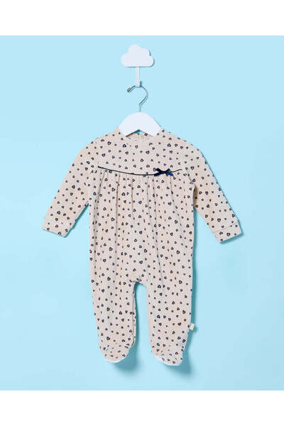 REDTAG Baby Beige Jacquard Velour Sleepsuit