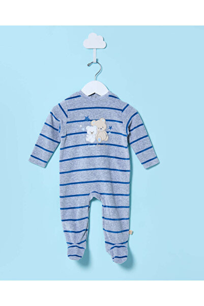 REDTAG بدلة نوم مخملية مخططة باللون الرمادي للأطفال