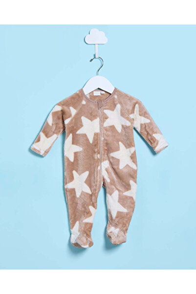 REDTAG Baby Beige Printed Sleepsuit