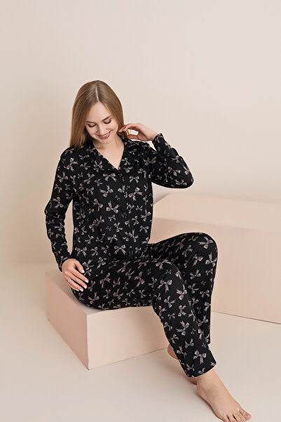 rindahomewear Women's Patterned Milan Knitted Lisbon Buttoned Pajama Set