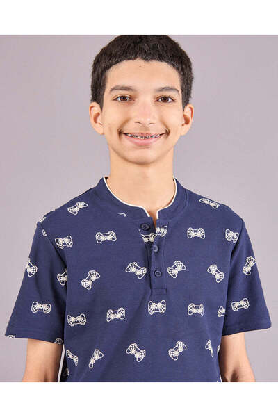 REDTAG Senior Boys Navy Printed Polo Shirt
